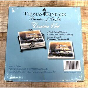 Thomas Kinkade Victorian Christmas II Ceramic Coaster Set With Metal Holder